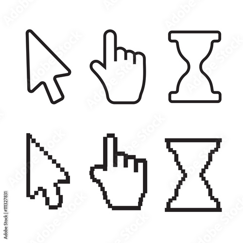 Hand and arrow, smooth and pixel vectors