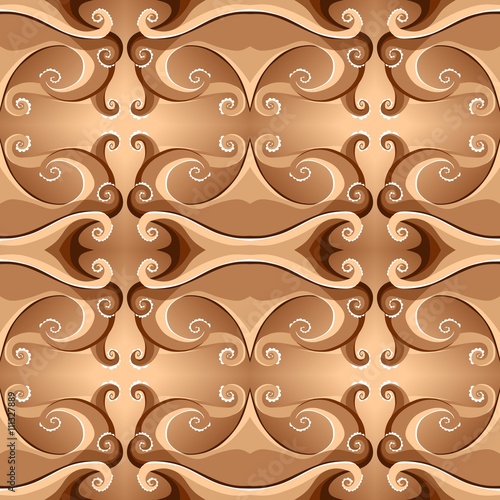 Abstract seamless pattern with waves in chocolate colors. Vector illustration.