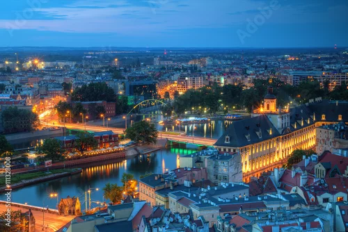 Naklejka na ścianę Wrocław wieczorna panorama miasta
