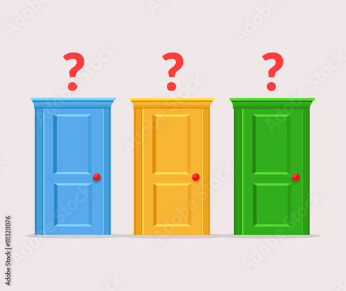 Difficult choices doors. Vector flat cartoon illustration