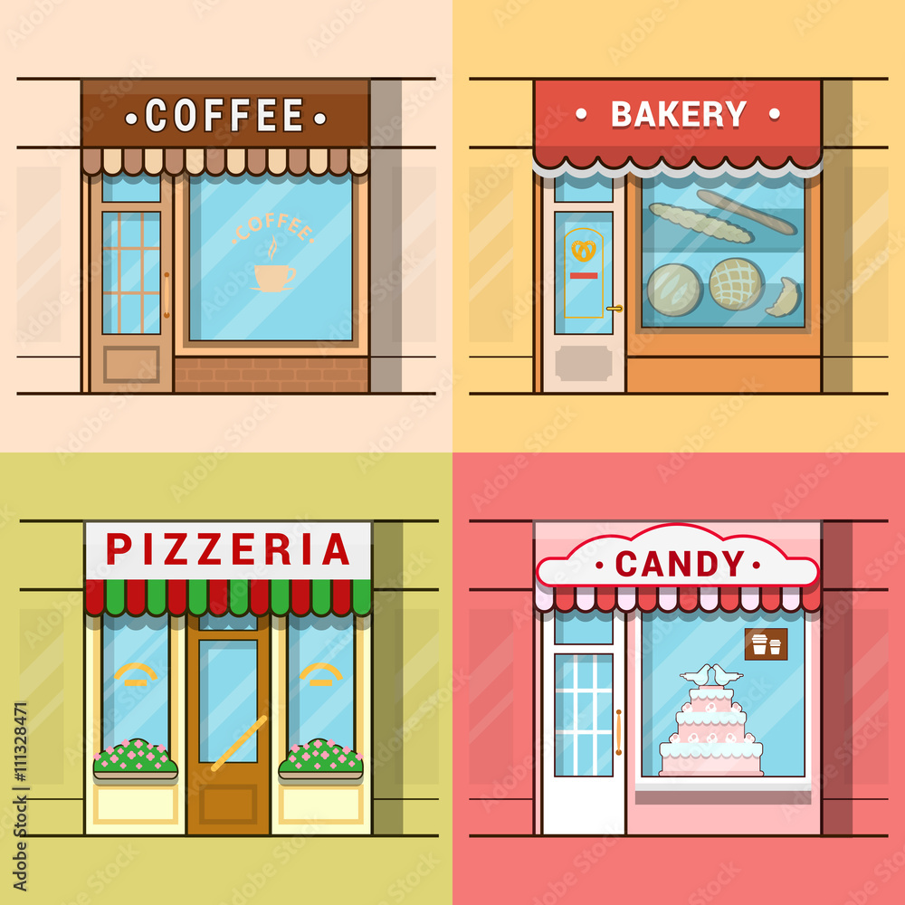 Small local business showcase storefront shop window cafe coffee bakery ...