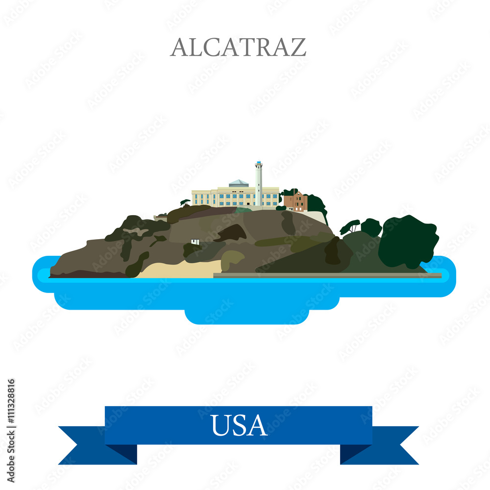 Alcatraz Island Prison in San Francisco United States. Flat cartoon style  historic sight showplace attraction web site vector illustration. World  travel sightseeing North America USA collection. Stock Vector | Adobe Stock