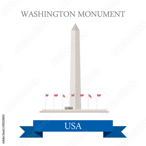 Washington Monument United States. Flat cartoon style historic sight showplace attraction web site vector illustration. World countries cities vacation travel sightseeing North America USA collection. #111328855