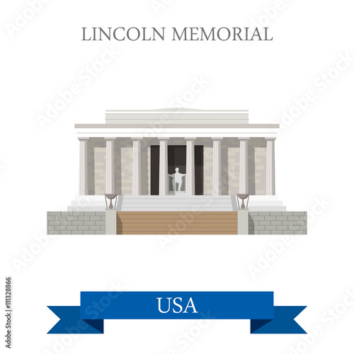 Lincoln Memorial in Washington United States. Flat cartoon style historic sight showplace attraction web site vector illustration. World cities vacation travel sightseeing North America USA collection