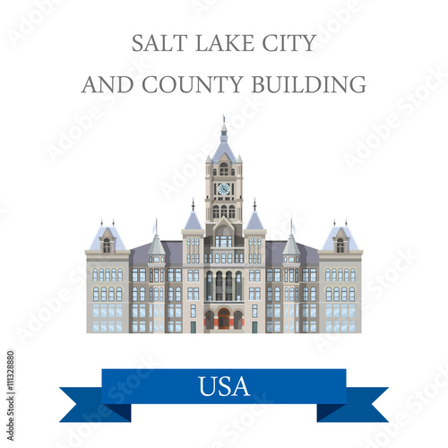 Salt Lake City and County Building Utah United States. Flat cartoon style historic sight showplace attraction web site vector illustration. World countries cities vacation travel sightseeing North Ame