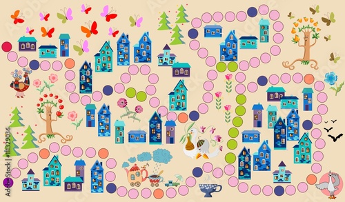 Game for children - journey through fairy country. Vector illustration