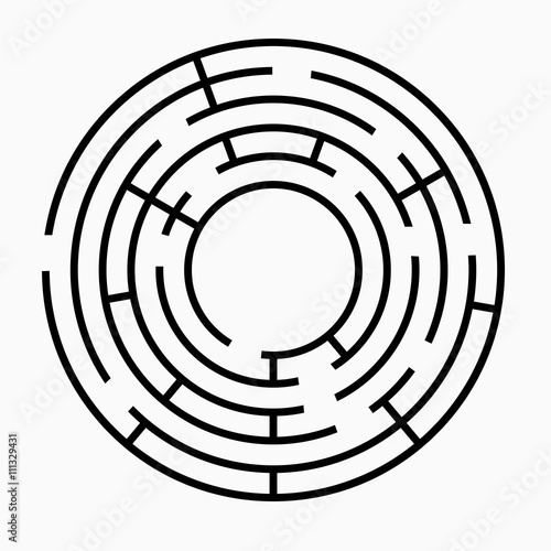 Black round maze on a white background