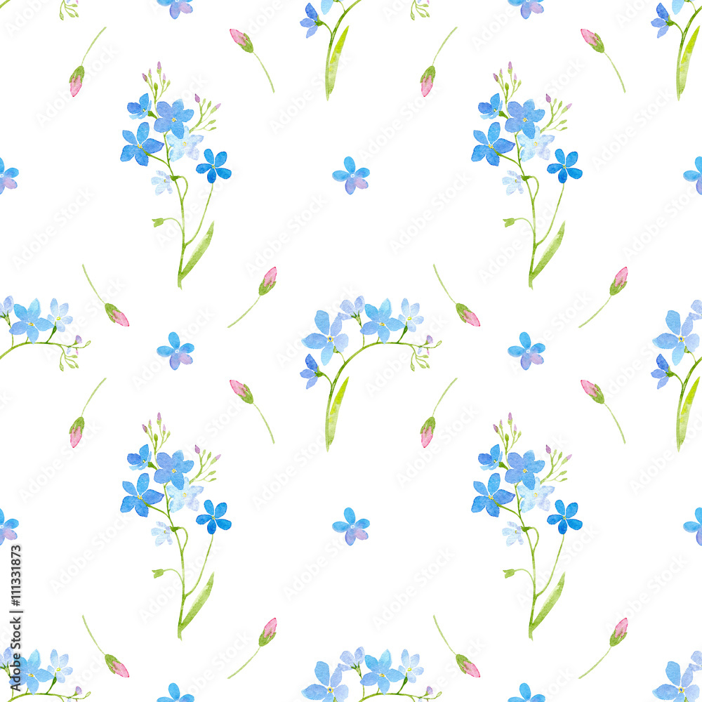 Floral seamless pattern with forget-me-not flowers.Watercolor hand drawn illustration. Floral seamless pattern with forget-me-not flowers.Watercolor hand drawn illustration.