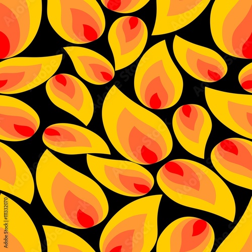 Abstract vector black background with uneven distributed flame shapes in yellow and orange, high contrasting background