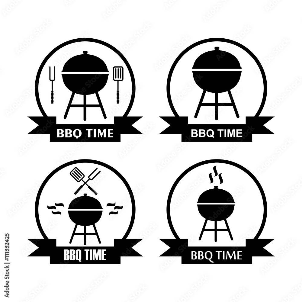 set of logo bbq time with grill pan