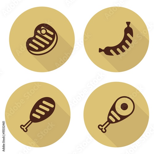 set of brown icons bbq meat