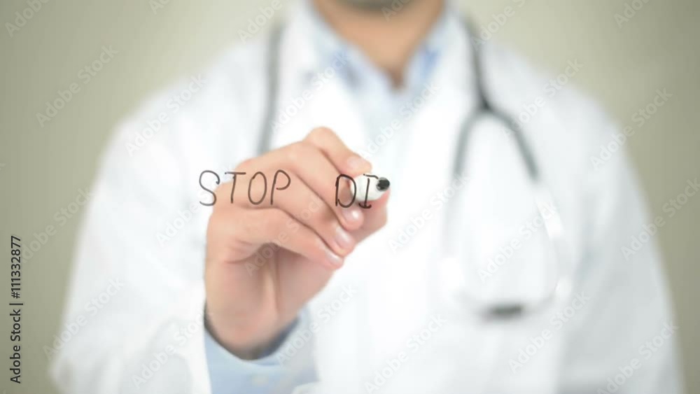 Stop Disease, Doctor writing on transparent screen Stop Disease, Doctor writing on transparent screen