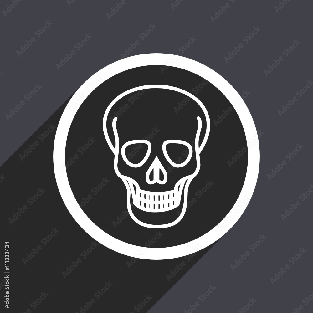 flat design square grey skull vector web icon