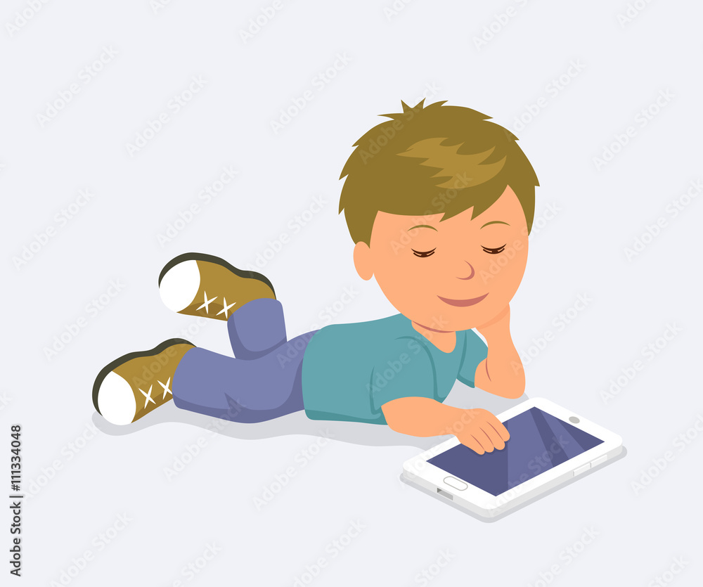 Baby lying down playing mobile games on the tablet. Learning, education and communication on the Internet using a mobile PC. Baby lying down playing mobile games on the tablet. Learning, education and communication on the Internet using a mobile PC.