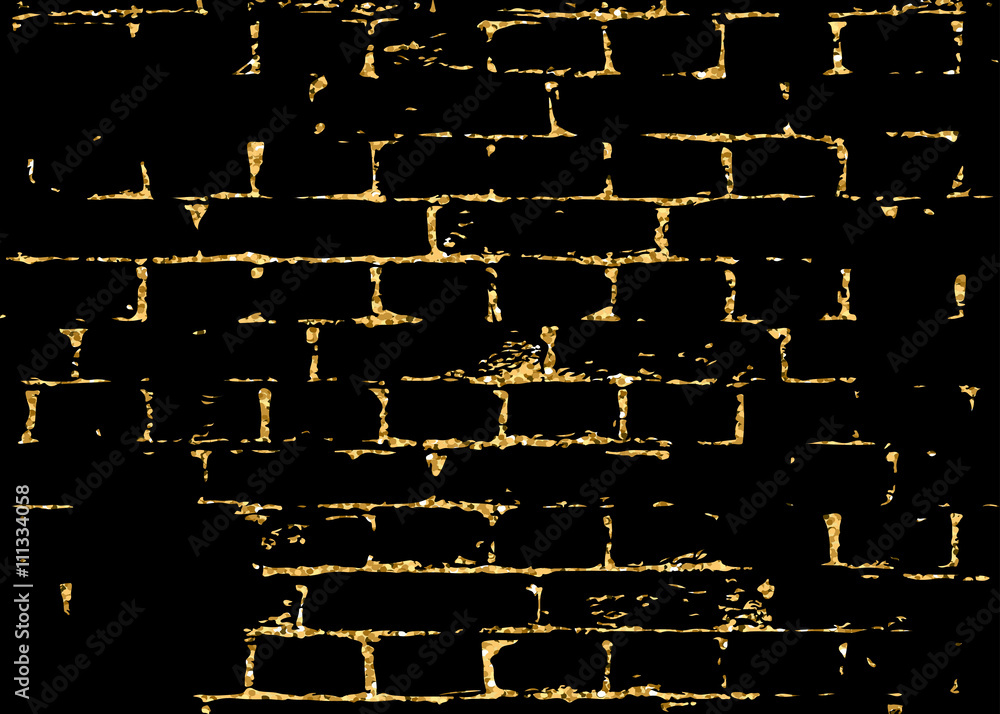 Brick wall gold texture pattern. Golden and black abstract decorative