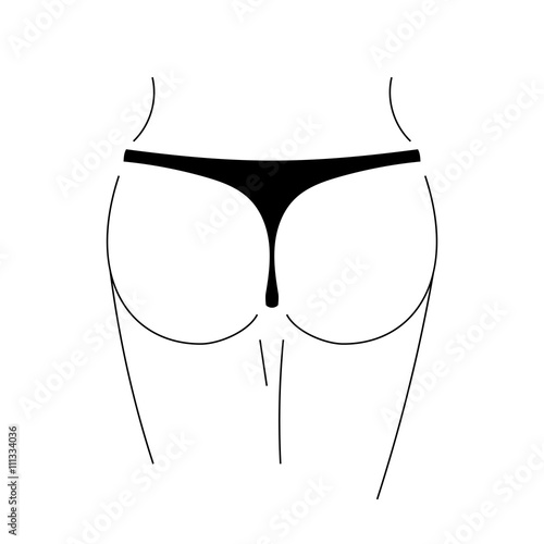 Sexy butt silhouette isolated on white background. Woman erotic ass. Fashion model body. Symbol sexual young girl, seductive female. Buttocks, legs, feminine panties. Simple sketch Vector illustration