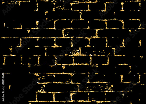 Brick wall gold texture pattern. Golden and black abstract decorative tile background. Grunge retro surface. Old brickwork silhouette. Urban design for wallpaper, card, decoration. Vector Illustration