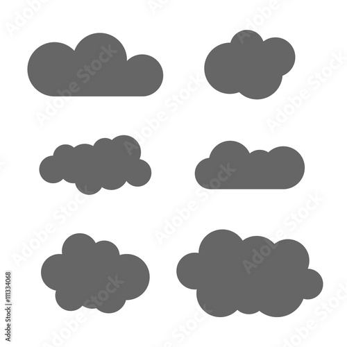 Cloud icons set. Gray outline isolated on white background. Collection template elements design. Symbol of space, weather, clear and nature. Abstract signs. Flat graphic style. Vector Illustration