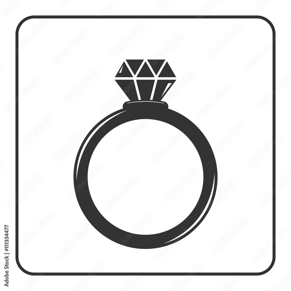 Diamond engagement ring icon. Crystal sign. Black circle silhouette isolated on white background. Flat fashion design element. Symbol of engagement, gift, jewel,luxury, expensive. Vector Illustration. Diamond engagement ring icon. Crystal sign. Black circle silhouette isolated on white background. Flat fashion design element. Symbol of engagement, gift, jewel,luxury, expensive. Vector Illustration.
