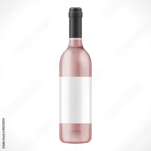 Pink Glass Wine Cider Bottle With Label. Illustration Isolated On White Background. Mock Up Template Ready For Your Design. Product Packing Vector EPS10. Isolated.