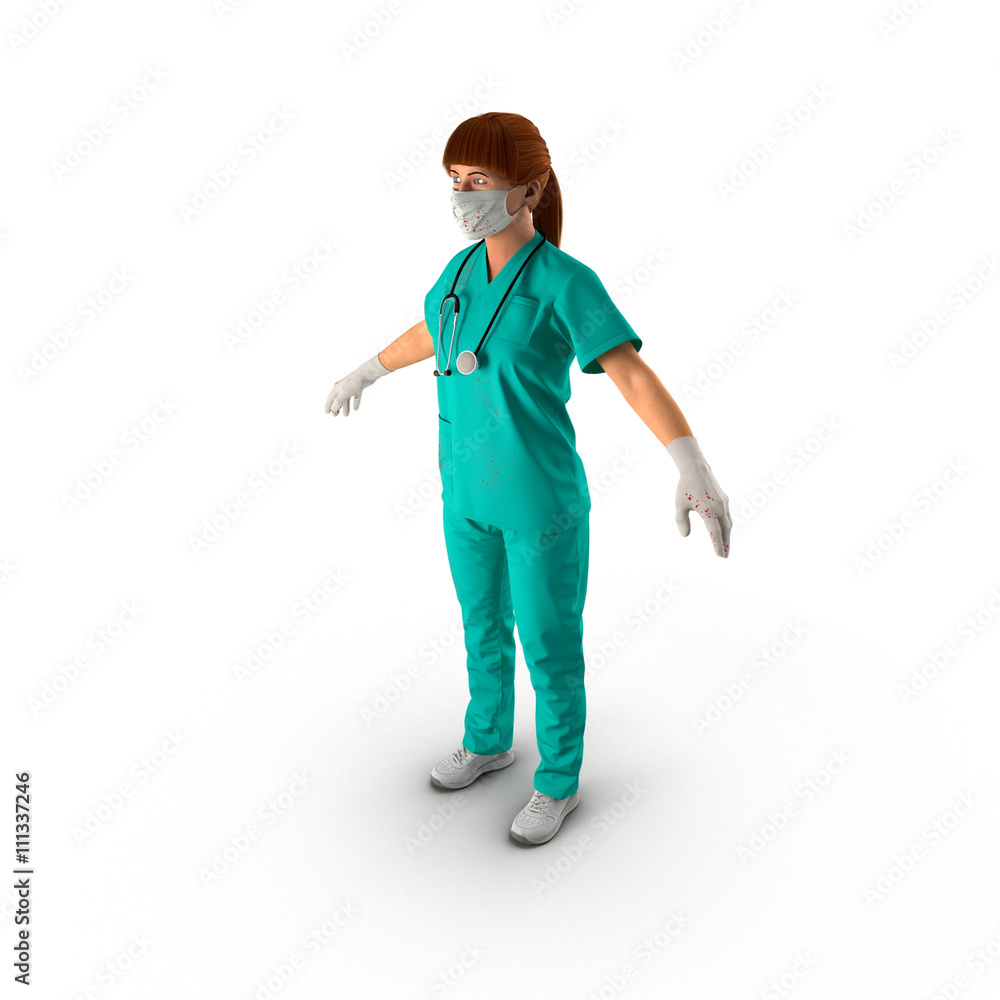 Female doctor full length portrait on white 3D Illustration