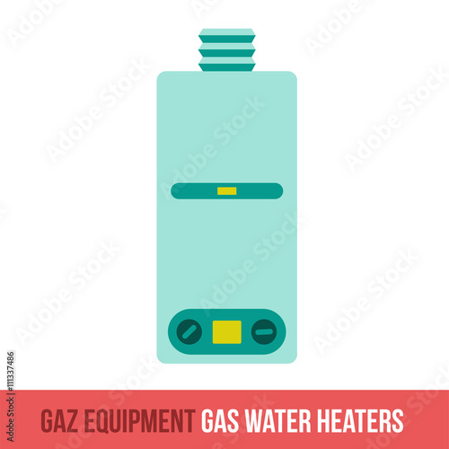 Vector flat icon gas equipment for the kitchen, bathroom and heating. Water heater. Locksmith tool. Brochures, advertisements, manuals, technical descriptions. Isolated on a white background.