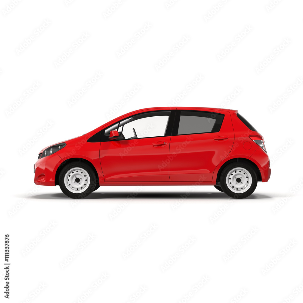 Red Family Hatchback Car isolated on white 3D Illustration