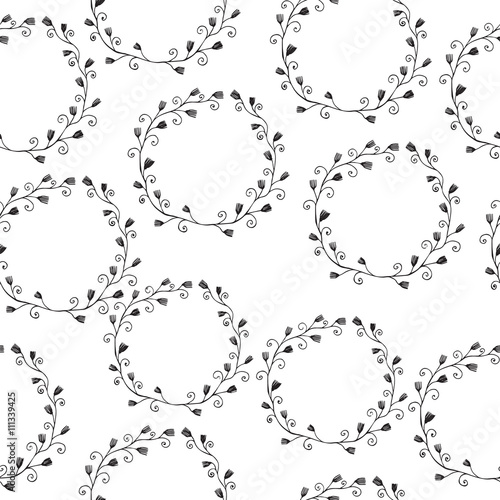 Seamless pattern with black line floral circle