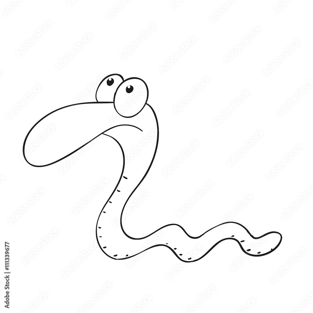 Fototapeta premium Sad cartoon character worm coloring book. Vector isolated