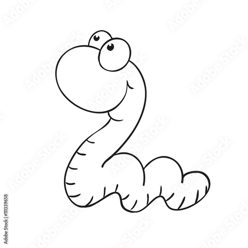 Cute cartoon character worm coloring book. Vector isolated