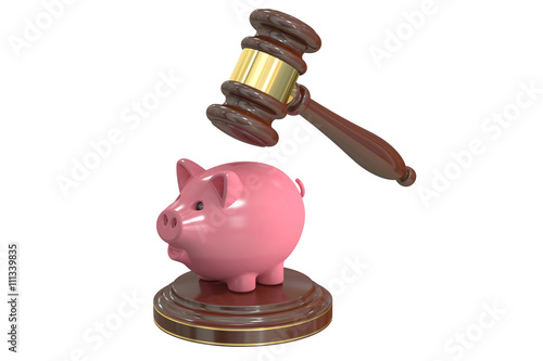 Fototapeta Gavel and Piggy Bank, 3D rendering