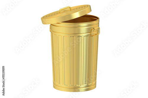 golden garbage can, 3D rendering
