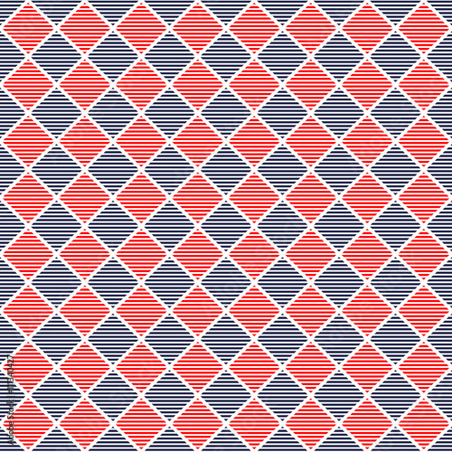 Seamless vector pattern. Symmetrical geometric background with red and blue lined rhombus. Simple design.  Decorative repeating ornament. photo