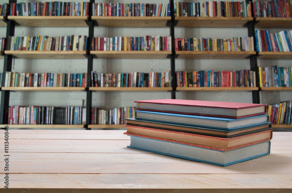 Fototapeta premium book stack and book shelf background