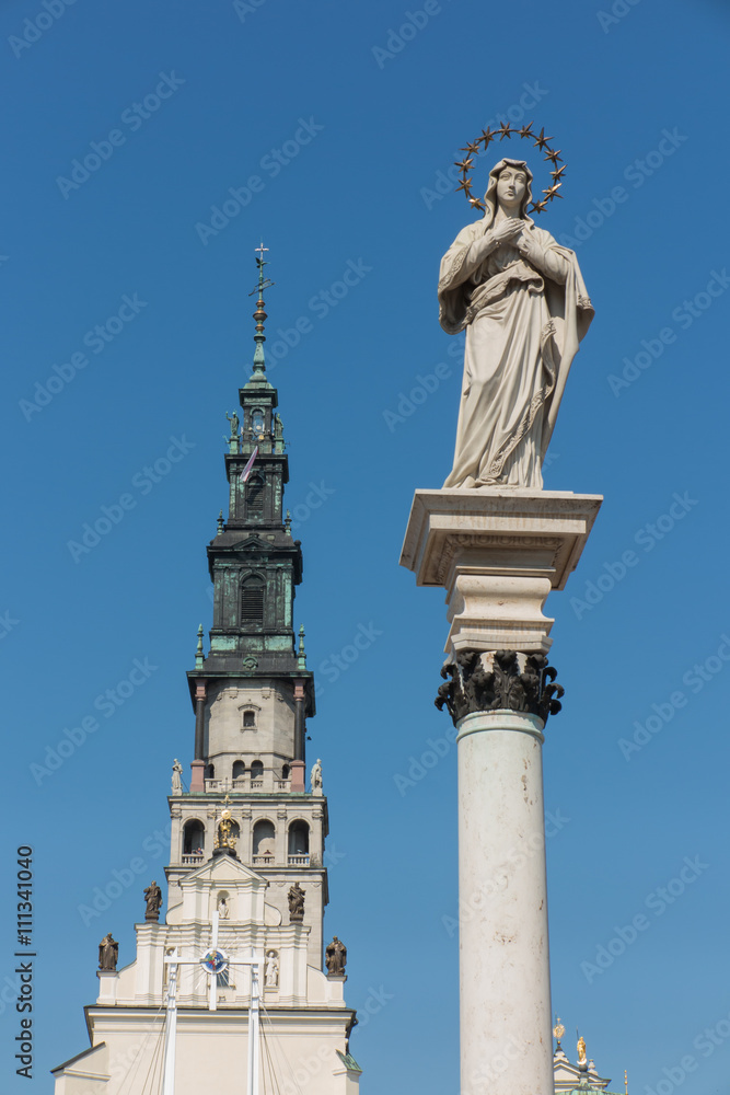 part of the monastery of Jasna Gora in Czestochowa and the statu