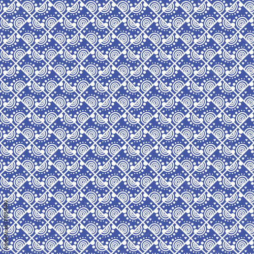 Seamless vector pattern. Symmetrical geometric background with blue rhombus. Decorative repeating ornament.