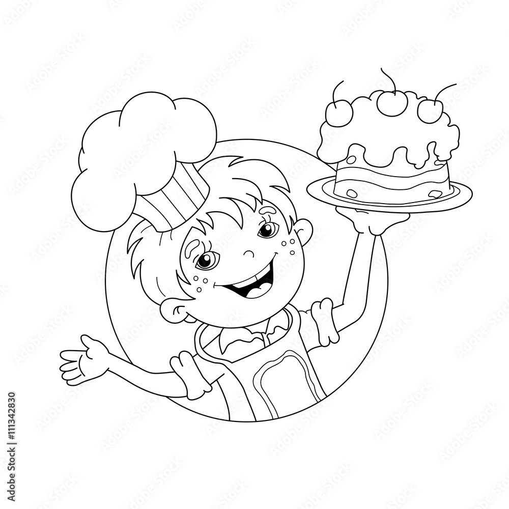 Coloring Page Outline Of cartoon Boy chef with cake Coloring Page Outline Of cartoon Boy chef with cake