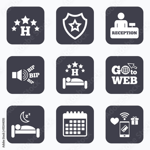 Five stars hotel icons. Travel rest place.