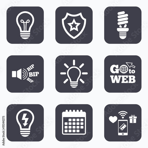Light lamp icons. Energy saving symbols.