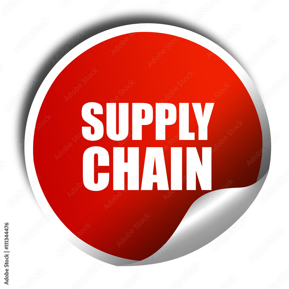 supply chain, 3D rendering, red sticker with white text supply chain, 3D rendering, red sticker with white text