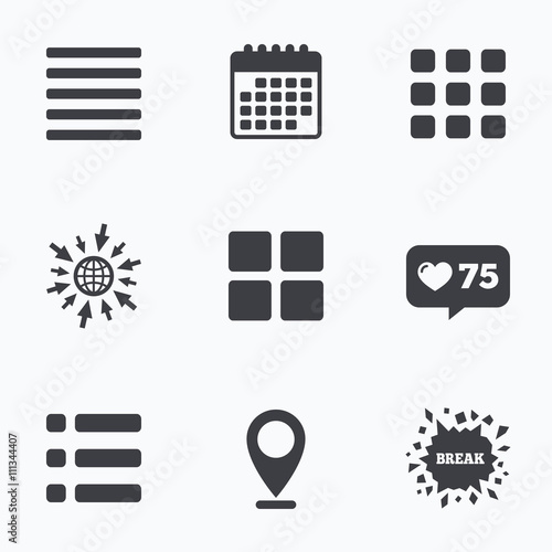 List menu icons. Content view options.