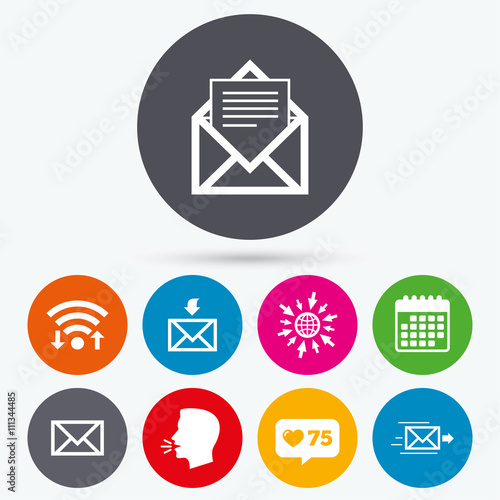 Mail envelope icons. Message document symbols.
