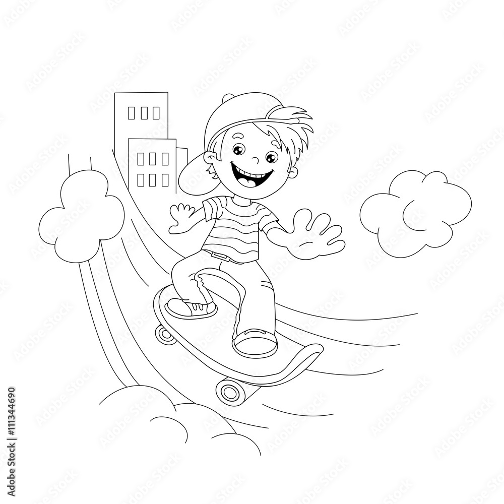Coloring Page Outline Of cartoon Boy on the skateboard in the ci Coloring Page Outline Of cartoon Boy on the skateboard in the ci