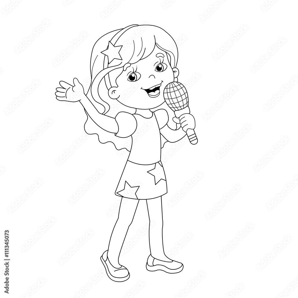Coloring Page Outline Of cartoon girl singing a song
