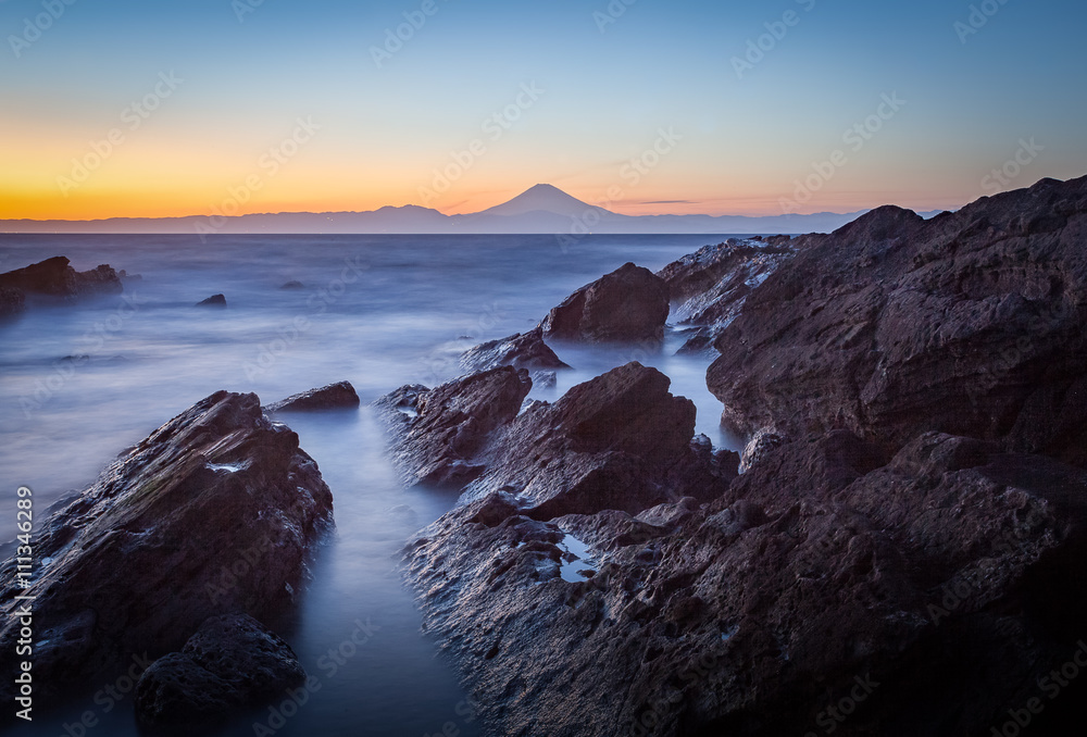 Mt.Fuji and sea in winter season seen from Jogashima Island, Kanagawa prefecture