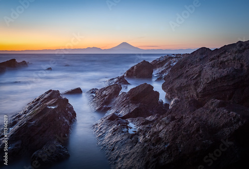 Mt.Fuji and sea in winter season seen from Jogashima Island, Kanagawa prefecture