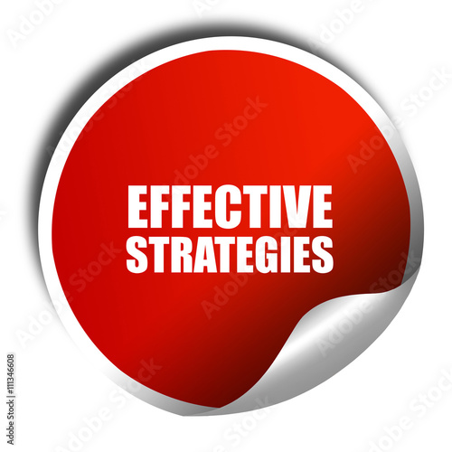 effective strategies, 3D rendering, red sticker with white text