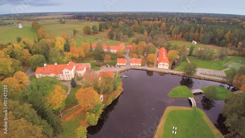 Some of the manors in Lahemaa Park the lake in the middle of the forest in an aerial view photo