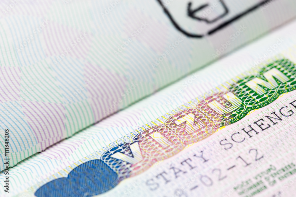 Fototapeta premium Close up of schengen visa