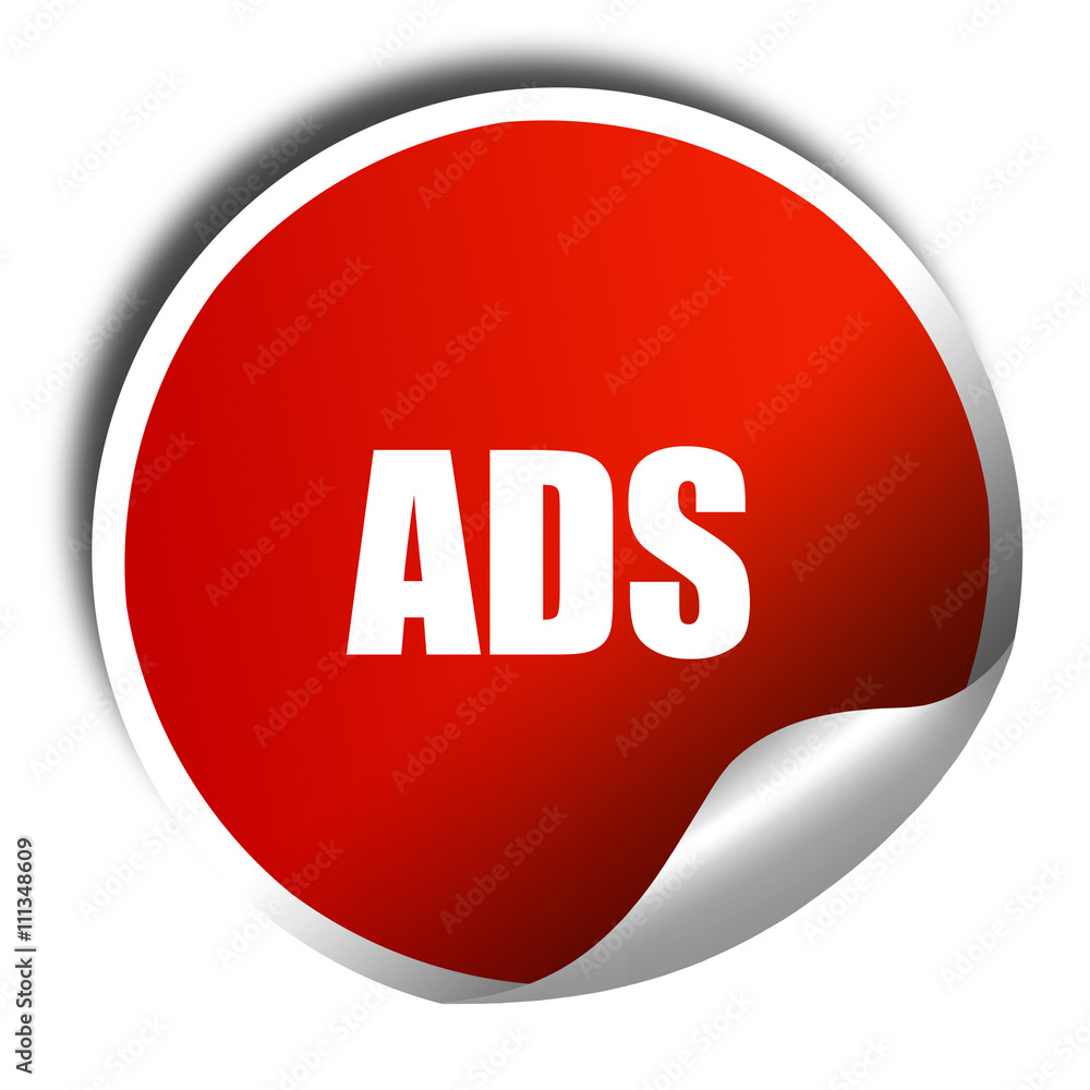 ads, 3D rendering, red sticker with white text ads, 3D rendering, red sticker with white text